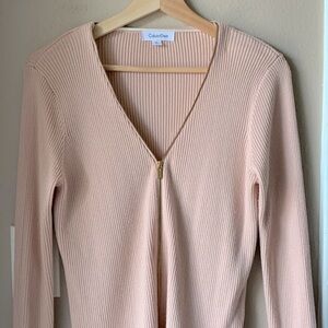 CALVIN KLEIN Pale Pink Long Sleeve Zip Up Sweater Top